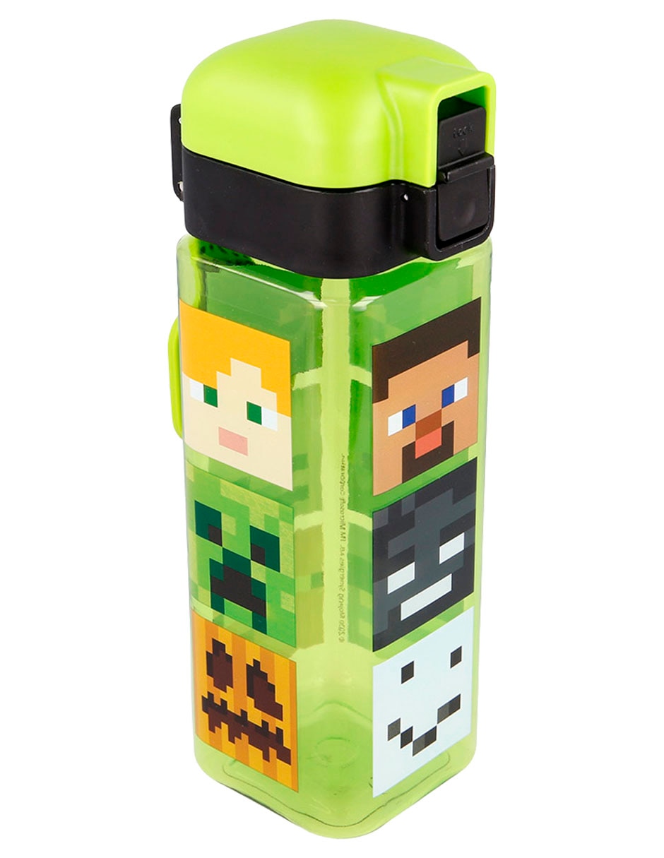 Botella de agua de plástico Minecraft con tapa push up 550 ml