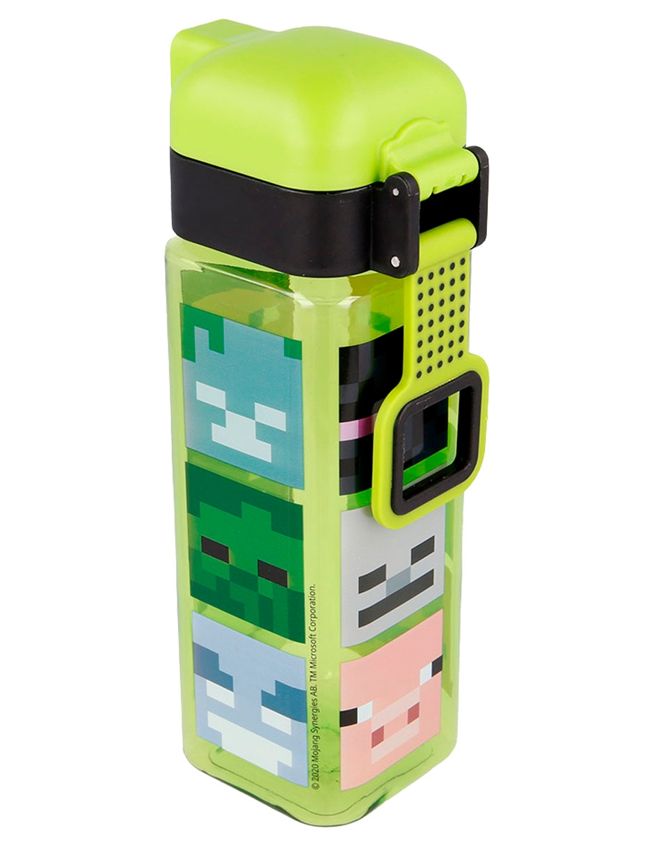 Botella de agua de plástico Minecraft con tapa push up 550 ml
