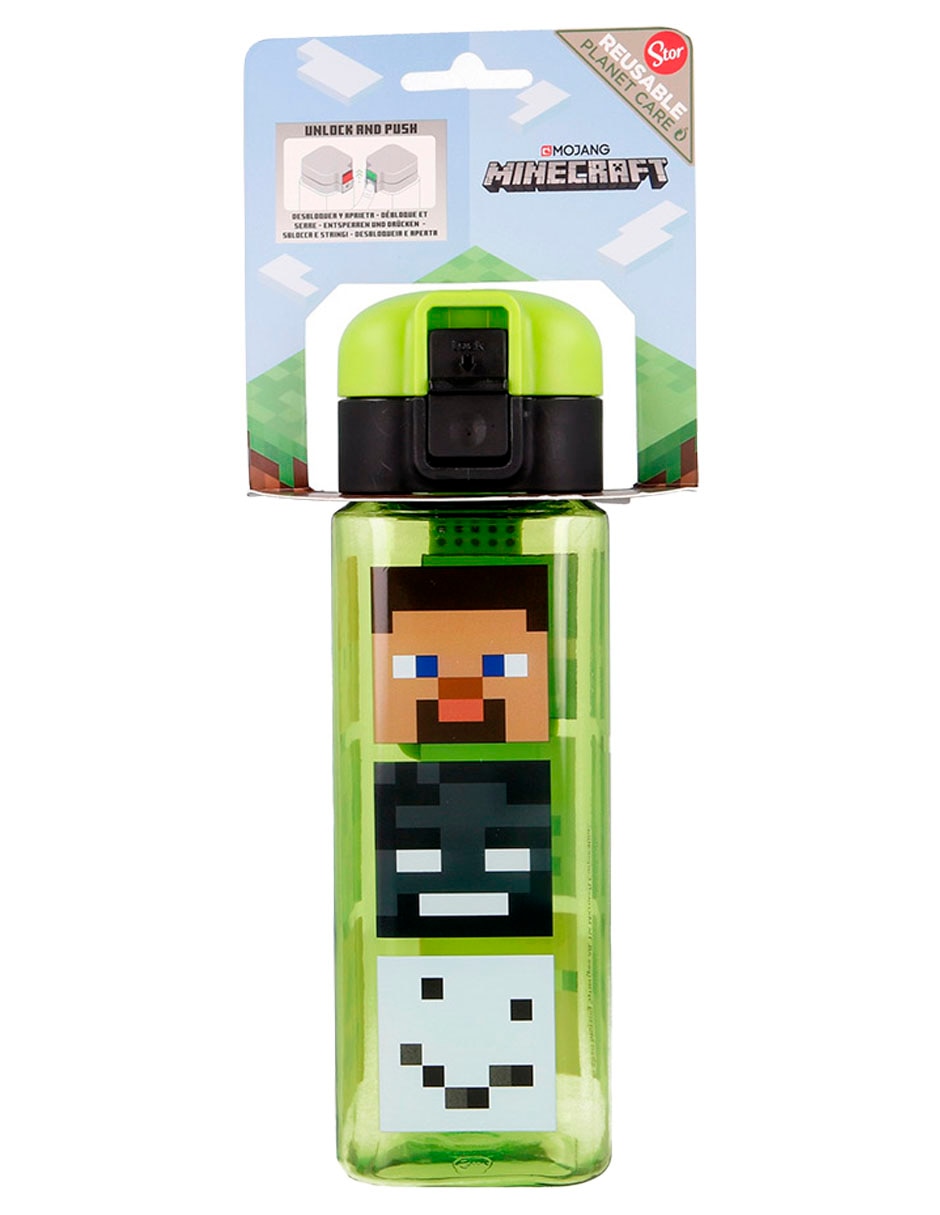 Botella de agua de plástico Minecraft con tapa push up 550 ml 5