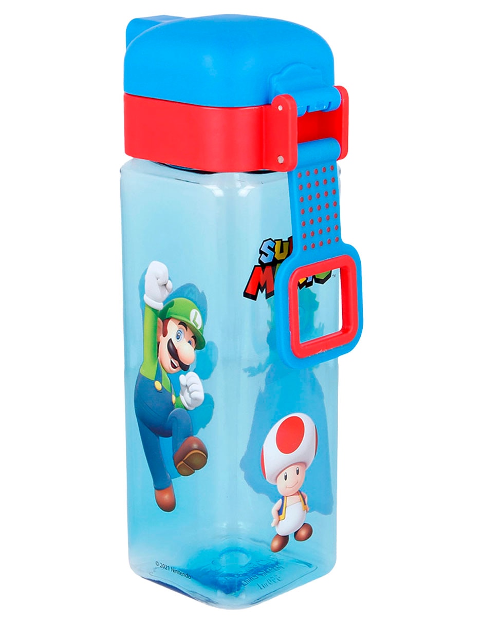 Botella de agua de plástico Mario Bros con tapa push pull 550 ml
