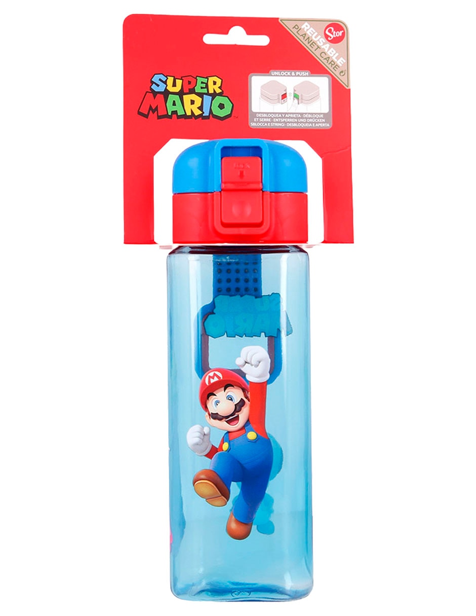 Botella de agua de plástico Mario Bros con tapa push pull 550 ml 5