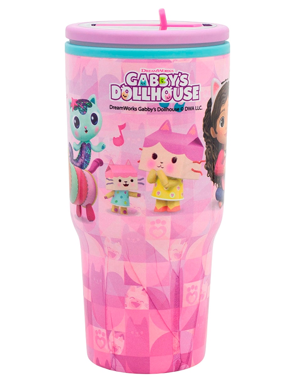 Termo de plástico Gabby's Dollhouse con tapa rosca 473 ml