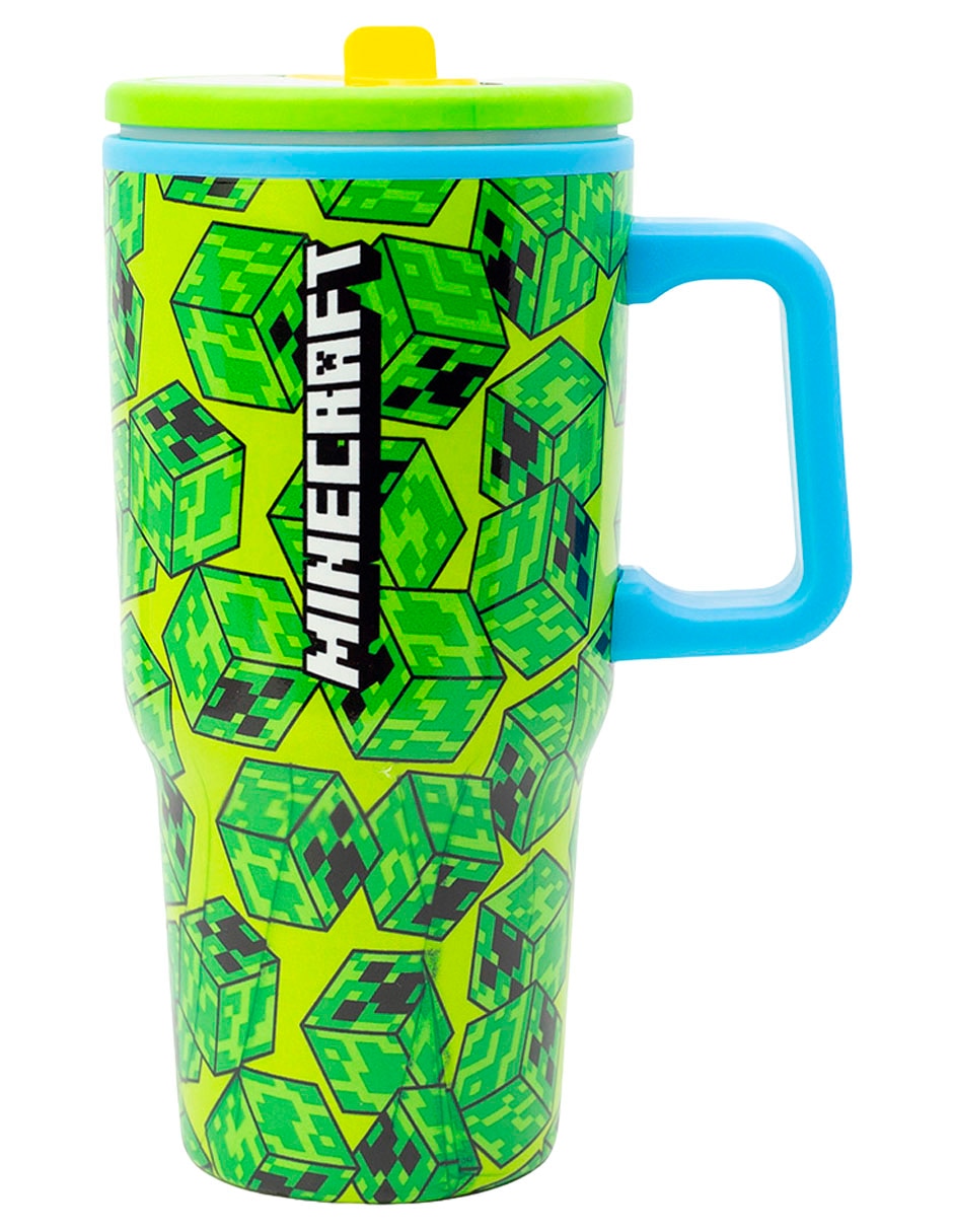 Termo de acero inoxidable minecraft con tapa rosca 640 ml