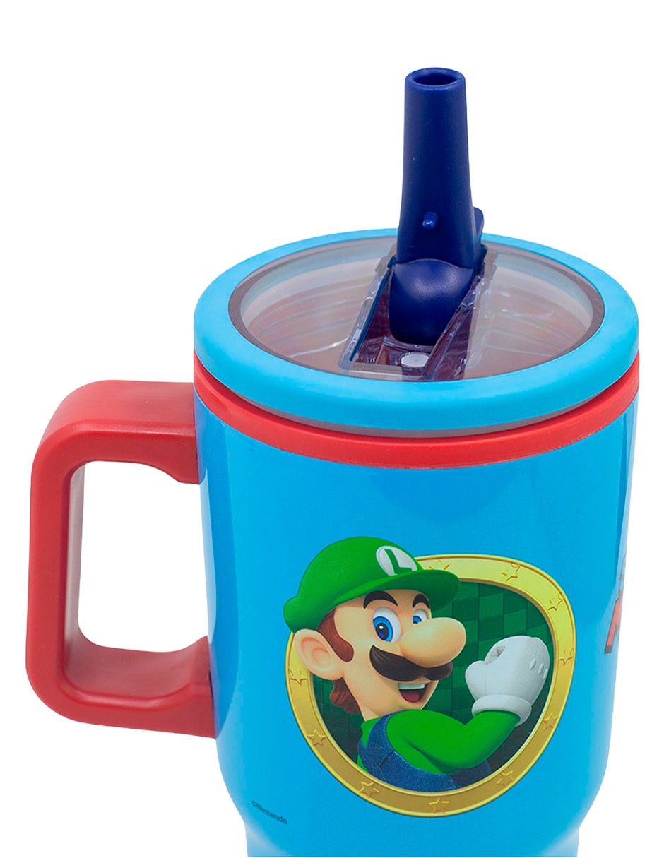 Termo de plástico super mario con tapa rosca 530 ml