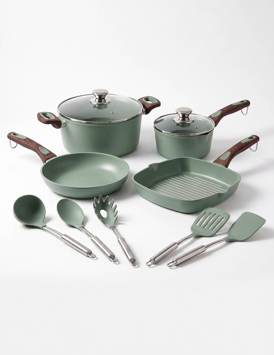 Batería de cocina de aluminio forjado antiadherente cerámica 11 piezas Batería de cocina de aluminio forjado antiadherente cerámica 11 piezas
