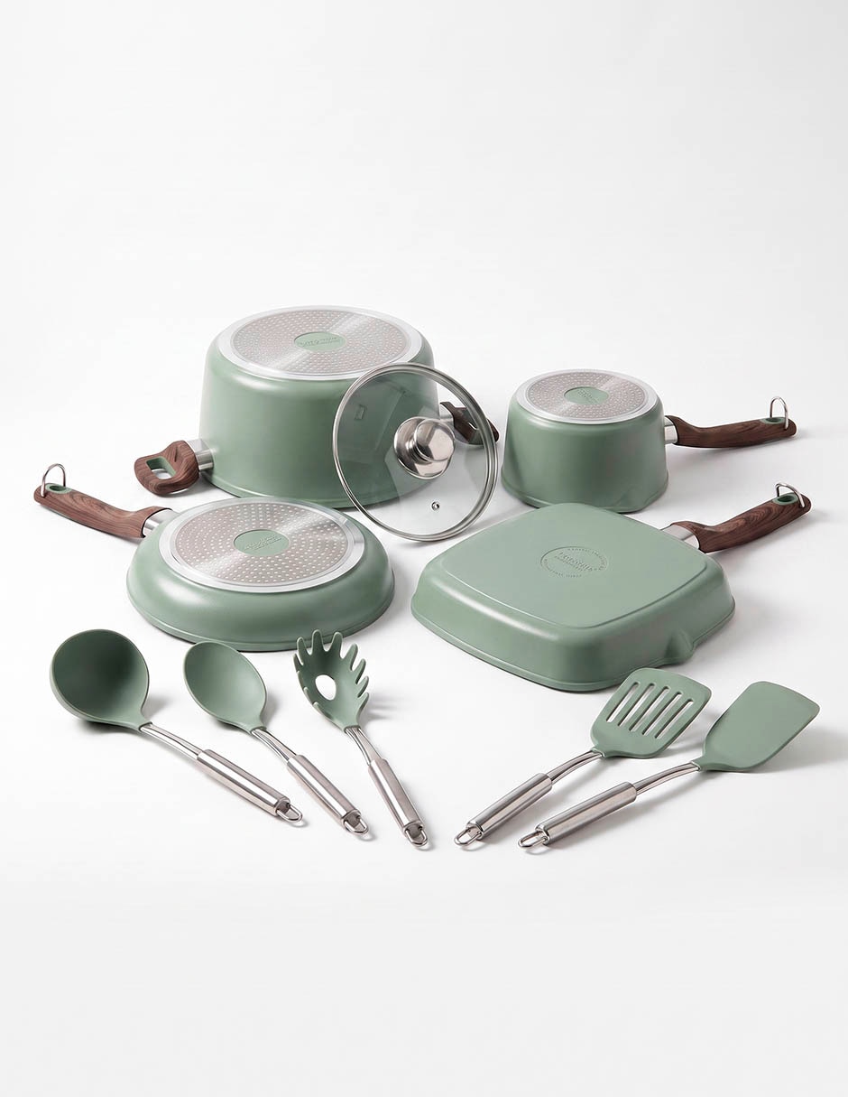 Batería de cocina de aluminio forjado antiadherente cerámica 11 piezas 3