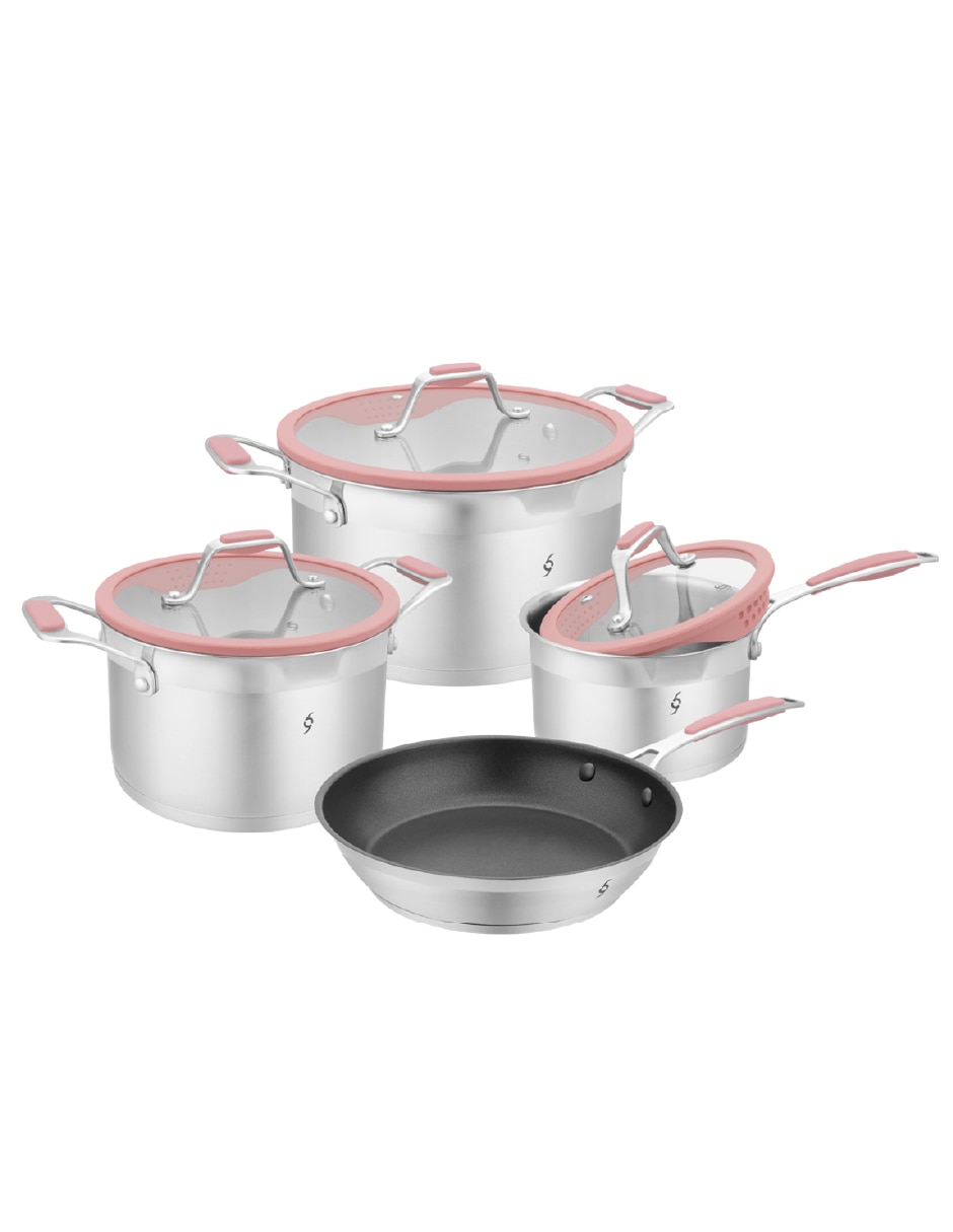 Batería de cocina de acero inoxidable antiadherente titanio 6 piezas piezas 1