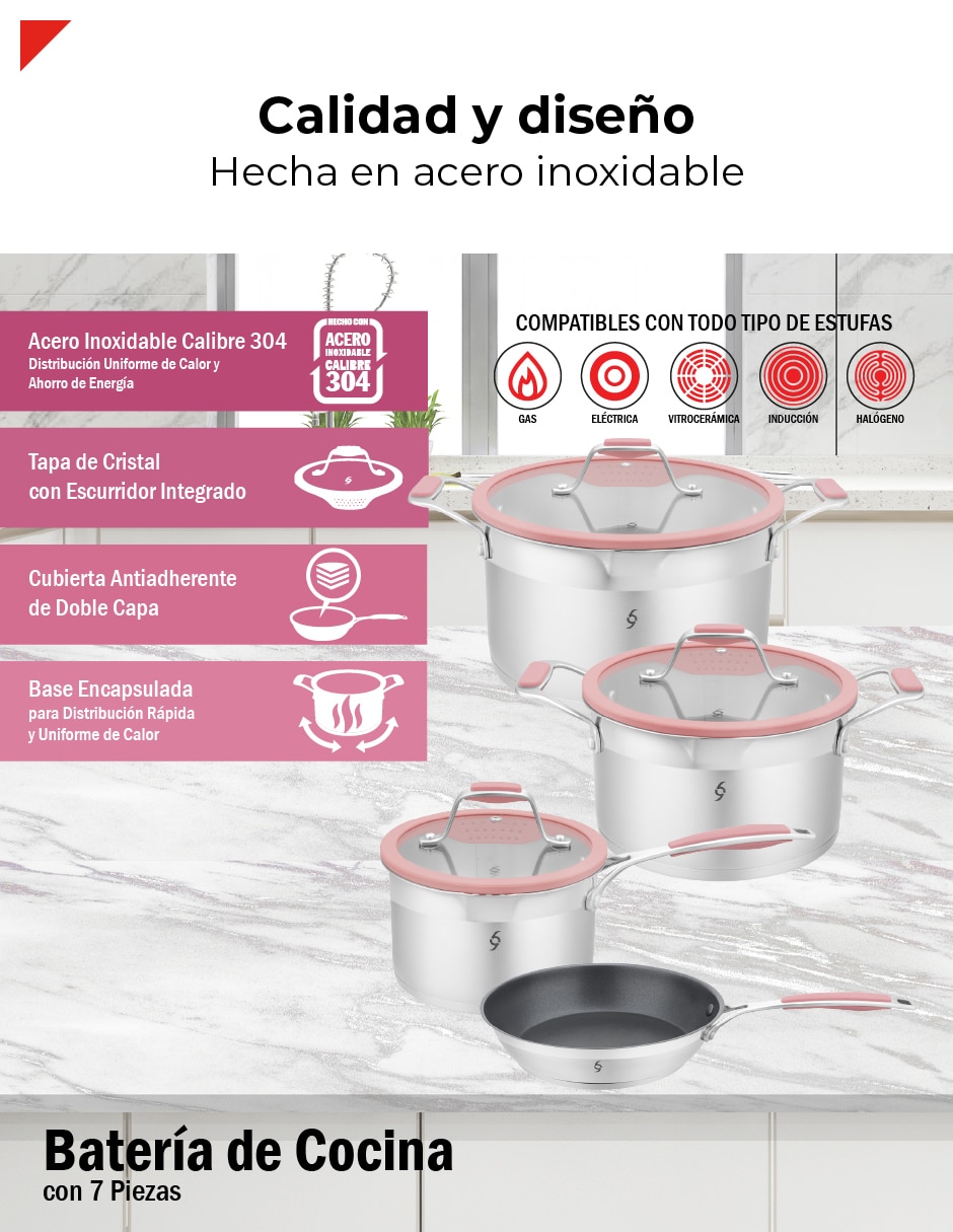 Batería de cocina de acero inoxidable antiadherente titanio 6 piezas piezas 8