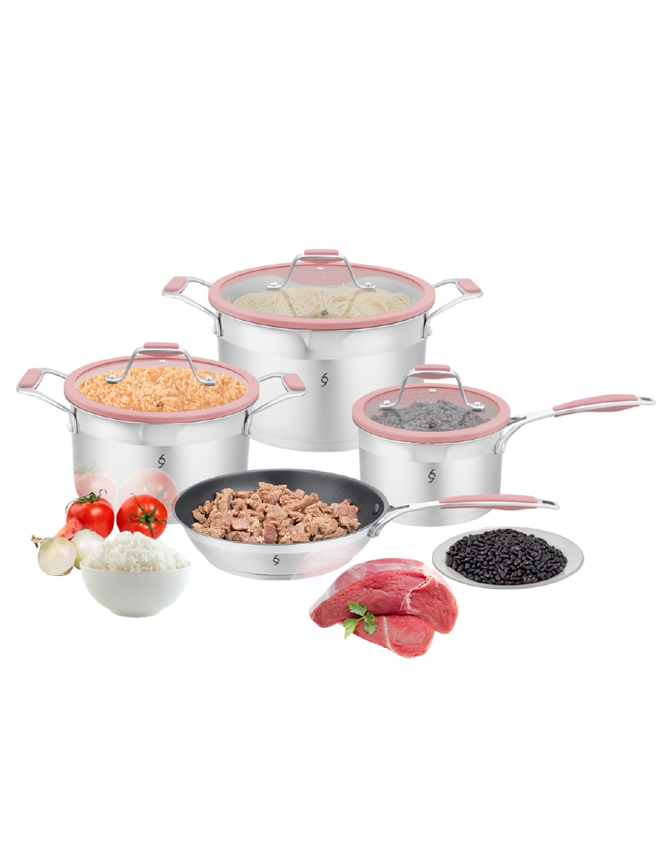 Batería de cocina de acero inoxidable antiadherente titanio 6 piezas piezas 9